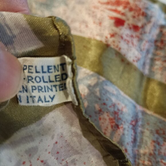 Vintage Scarf Water Repellant Hand Rolled Screen Printed Made in Italy 26x26 - Picture 6 of 8